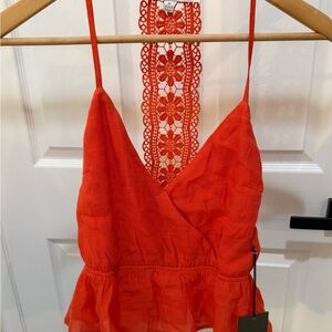 Lily White Vibrant Orange Camisole with Lace Detail